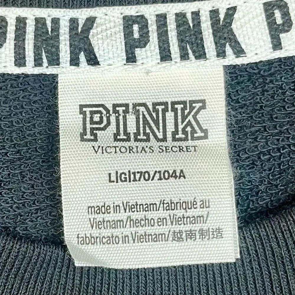 PINK Victoria’s Secret Color Block Cropped Sweatshirt Snap Sleeves Large - Picture 8 of 10